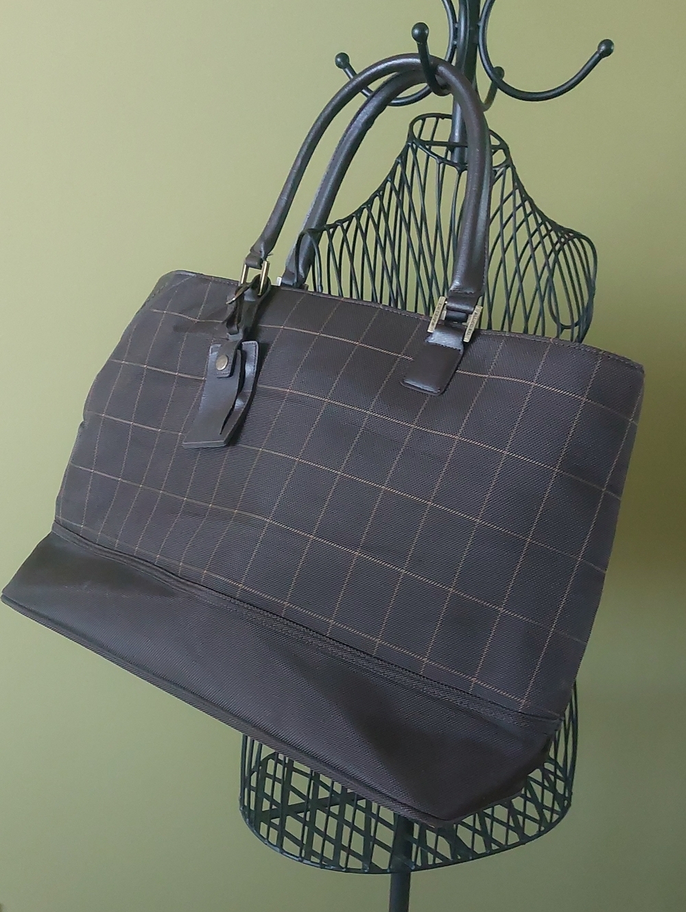 VINTAGE Liz Claiborne Brown Checked Duffel Bag